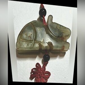 Antique Green Jade Netsuke Hare Pendant Handcrafted Carved in Japan Size 1 5/8”